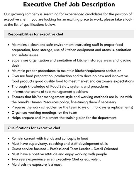 duties of an executive chef|Executive Chef Job Description, Skills, and Responsibilities .